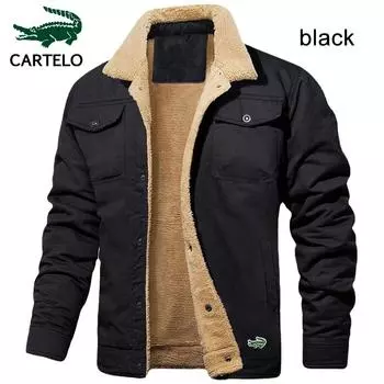 CARTELO 2023 осенне-зимняя новая мужская куртка с вышивкой, плюшевый хлопковый рабочий костюм, повседневная куртка, мужская куртка S чёрный