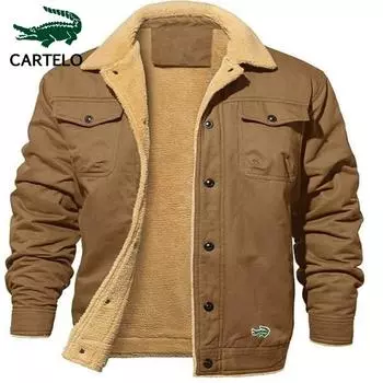 CARTELO 2023 осенне-зимняя новая мужская куртка с вышивкой, плюшевый хлопковый рабочий костюм, повседневная куртка, мужская куртка S чёрный