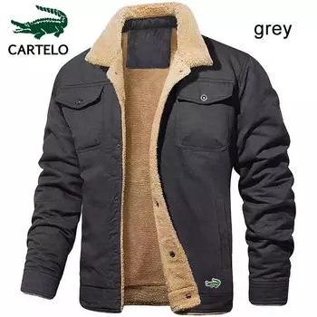 CARTELO 2023 осенне-зимняя новая мужская куртка с вышивкой, плюшевый хлопковый рабочий костюм, повседневная куртка, мужская куртка S серый