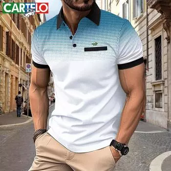 CARTELO 2024 летняя мужская рубашка-поло на молнии с вышивкой в полоску, большая рубашка-поло S