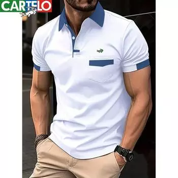 CARTELO 2024 летняя мужская рубашка поло с вышивкой и карманами, спортивная рубашка поло большого размера S белый