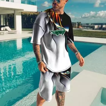 CARTELO 2024 Новая летняя футболка с 3D принтом и молнией, модный комплект с шортами, пляжный комплект футболок S