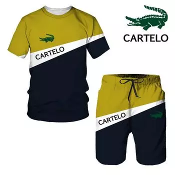 CARTELO 2024, новинка весны и лета, контрастная футболка с 3D принтом и шорты, комплект модной спортивной одежды, комплект пляжной футболки s