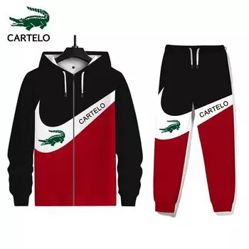 CARTELO 2024 Новый весенне-осенний мужской и женский костюм с капюшоном на молнии с 3D принтом + костюм с длинными рукавами для отдыха