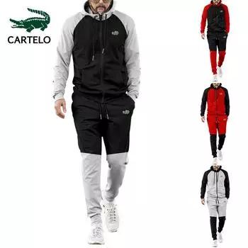 CARTELO 2024 осенне-зимний комплект с вышивкой, мужской повседневный свитер с капюшоном контрастного цвета, повседневная спортивная большая мужская одежда S