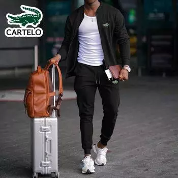 CARTELO 2024 весенне-осенняя новая мужская куртка с вышивкой, трендовый двусторонний воротник-стойка с заниженным плечом, красивый большой мужской комплект S чёрный