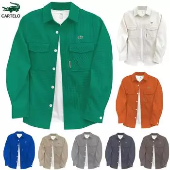 CARTELO 2024 весна и осень новая мужская рубашка в клетку с вышивкой и двойными карманами M белый