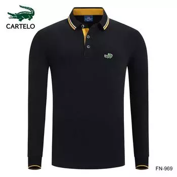 CARTELO 2024 весна и осень новые мужские и женские рубашки-поло высокого качества из 100 хлопка с вышивкой, модные отвороты с длинными рукавами, дышащие и удобные L чёрный