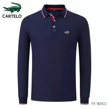 CARTELO 2024 весна и осень новые мужские и женские хлопковые поло высокого качества с вышивкой в деловом стиле для отдыха с длинными рукавами L темно-синий