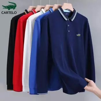 CARTELO 2024 весна и осень новые мужские и женские рубашки-поло высокого качества из 100 хлопка с вышивкой, модные отвороты с длинными рукавами, дышащие и удобные L чёрный