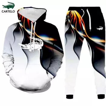CARTELO для мужчин и женщин весенне-осенний модный крутой спортивный костюм с 3D принтом молнии, комплект с капюшоном и круглым вырезом S