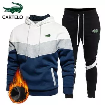 CARTELO EMBROIDERY Осень/Зима, новый цветной комплект из двух предметов: толстовка + брюки, мужской комплект спортивной одежды S белый