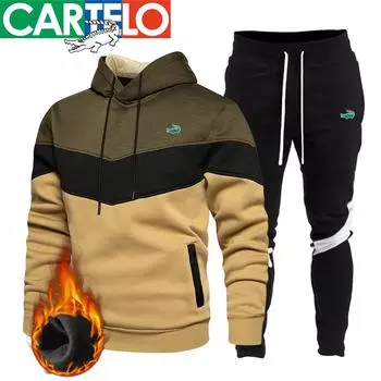 CARTELO EMBROIDERY Осень/Зима, новый цветной комплект из двух предметов: толстовка + брюки, мужской комплект спортивной одежды S белый