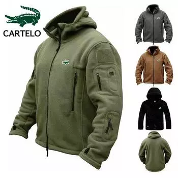 CARTELO Хлопок с вышивкой, осень-зима, мужская уличная теплая внутренняя флисовая куртка с начесом, морозостойкое пальто, ветрозащитная куртка с капюшоном S