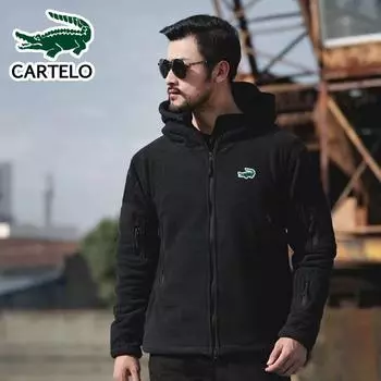 CARTELO Хлопок с вышивкой, осень-зима, мужская уличная теплая внутренняя флисовая куртка с начесом, морозостойкое пальто, ветрозащитная куртка с капюшоном S