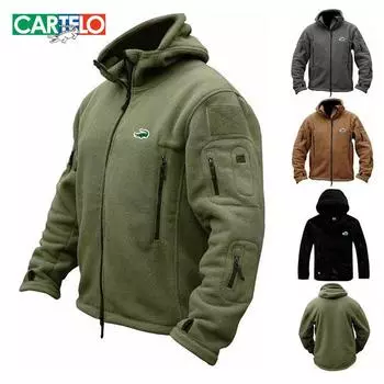 CARTELO Хлопок с вышивкой, осень-зима, мужская уличная теплая внутренняя флисовая куртка с начесом, морозостойкое пальто, ветрозащитная куртка с капюшоном M зелёный