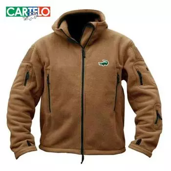 CARTELO Хлопок с вышивкой, осень-зима, мужская уличная теплая внутренняя флисовая куртка с начесом, морозостойкое пальто, ветрозащитная куртка с капюшоном M зелёный