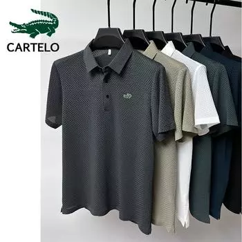 CARTELO летняя брендовая рубашка-поло с вышивкой, высококачественная мужская рубашка-поло с короткими рукавами, впитывающая пот, в деловом стиле M чёрный