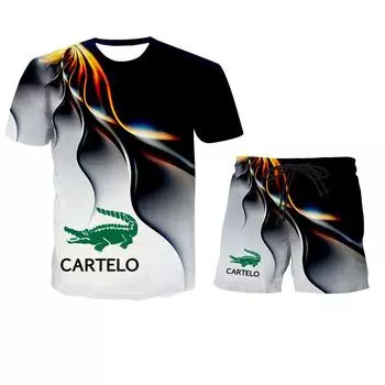 CARTELO летняя футболка с молнией и шортами с 3D принтом, комплект модной спортивной одежды, комплект пляжной футболки S