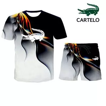 CARTELO летняя футболка с молнией и шортами с 3D принтом, комплект модной спортивной одежды, комплект пляжной футболки S