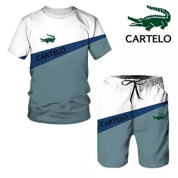 CARTELO Летняя контрастная футболка с 3D принтом и шорты, комплект модной спортивной одежды, комплект пляжной футболки