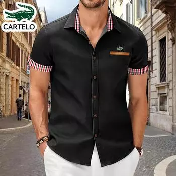 CARTELO Летняя модная мужская клетчатая рубашка с короткими рукавами и вышивкой, деловая приталенная повседневная рубашка с коротким рукавом, рубашка большого размера S