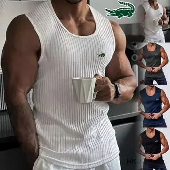 CARTELO Летняя мужская без рукавов с вышивкой и широкими плечами, трикотажная полоса, фитнес-спортивная майка для отдыха и занятий спортом S чёрный