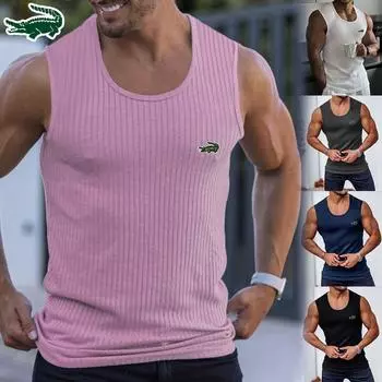 CARTELO Летняя мужская без рукавов с вышивкой и широкими плечами, трикотажная полоса, фитнес-спортивная майка для отдыха и занятий спортом S чёрный