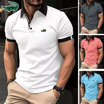CARTELO летняя мужская рубашка-поло на пуговицах с вышивкой, однотонная футболка с короткими рукавами и лацканами, повседневный топ, большая мужская одежда