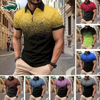 CARTELO летняя рубашка поло на молнии для мужчин, полосатая рубашка поло с 3D принтом и вышитым логотипом, рубашка поло S