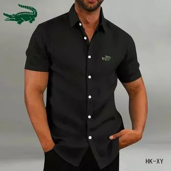 CARTELO летняя вышитая мужская ретро-хлопковая и льняная повседневная свободная рубашка большого размера с короткими рукавами S чёрный