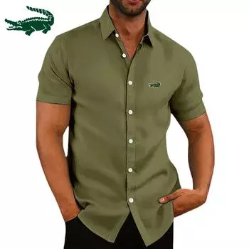 CARTELO летняя вышитая мужская ретро-хлопковая и льняная повседневная свободная рубашка большого размера с короткими рукавами S чёрный