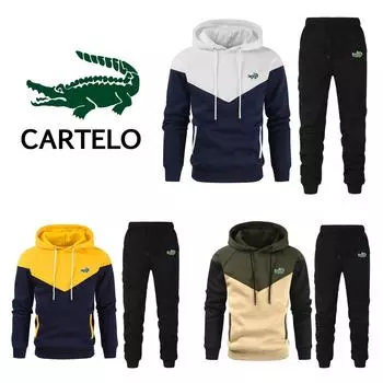CARTELO модный спортивный костюм с вышивкой для мужчин, толстовка с капюшоном для фитнеса, тренажерного зала, комплект для бега, спортивная одежда для бега, мужской спортивный костюм, осенне-зимний костюм, спортивный костюм S