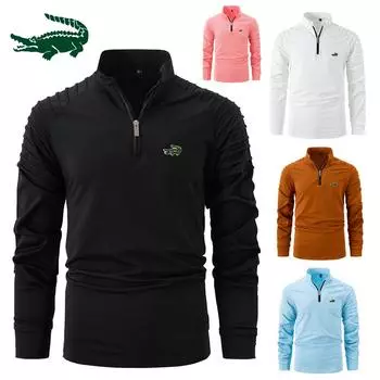 CARTELO Мужская рубашка-поло с вышивкой на весну и осень, большая мужская спортивная рубашка-поло на молнии S чёрный