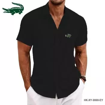 CARTELO новая летняя роскошная мужская свободная толстовка с вышивкой, хлопково-льняная рубашка, пляжная большая мужская рубашка с короткими рукавами S чёрный