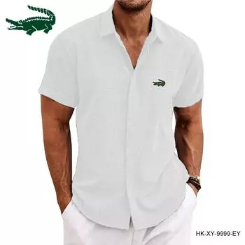 CARTELO новая летняя роскошная мужская свободная толстовка с вышивкой, хлопково-льняная рубашка, пляжная большая мужская рубашка с короткими рукавами S чёрный