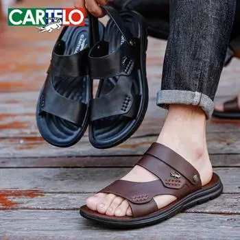 CARTELO/Новинка лета 2024 г., мужская повседневная пляжная верхняя одежда из воловьей кожи, противоскользящая и износостойкая повседневная пляжная обувь двойного назначения 39 чёрный
