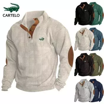CARTELO новый осенний европейский мужской 5XL с вышивкой, повседневный вельветовый свитер со стоячим воротником и длинными рукавами S