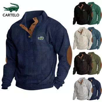 CARTELO новый осенний европейский мужской 5XL с вышивкой, повседневный вельветовый свитер со стоячим воротником и длинными рукавами S