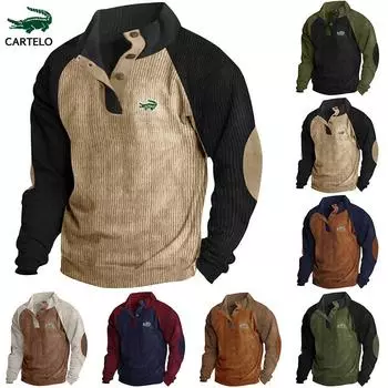 CARTELO новый вышитый осенне-зимний мужской уличный свитер с рукавами реглан, повседневный свободный вельветовый цветной спортивный свитер с воротником-стойкой S