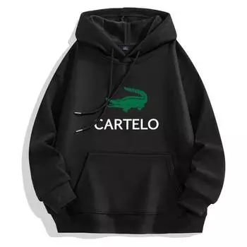 CARTELO осень/зима утепленная плюшевая толстовка с принтом чернобурки и лисы высокого качества из хлопка S чёрный