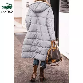 CARTELO осенне-зимнее женское хлопковое платье с капюшоном, двусторонний облегающий кардиган с длинными рукавами, пальто, топ S