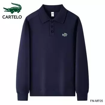 CARTELO осенне-зимняя новая мужская женская рубашка-поло высокого качества с вышивкой из хлопка, утепленная, удобная и универсальная рубашка-поло с длинными рукавами S темно-синий