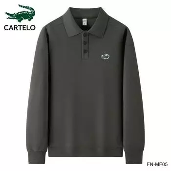 CARTELO осенне-зимняя новая мужская женская рубашка-поло высокого качества с вышивкой из хлопка, утепленная, удобная и универсальная рубашка-поло с длинными рукавами S серый