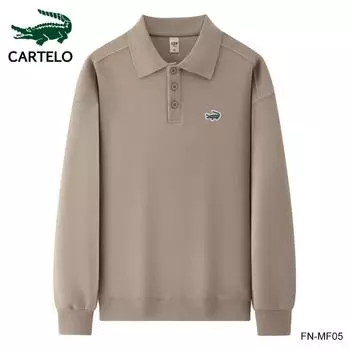 CARTELO осенне-зимняя новая мужская женская рубашка-поло высокого качества с вышивкой из хлопка, утепленная, удобная и универсальная рубашка-поло с длинными рукавами S бежевый