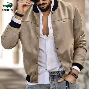 CARTELO осенне-зимняя замшевая мужская куртка-кардиган с воротником-стойкой и пуговицами, повседневная трендовая куртка S