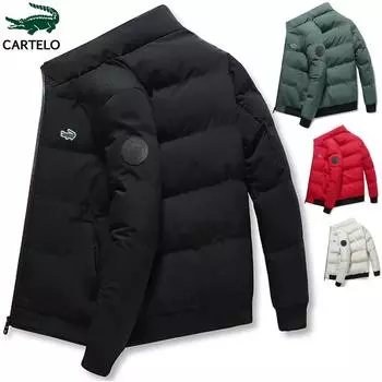 CARTELO пуховая хлопковая куртка с вышивкой, мужское пальто с воротником-стойкой, новая зимняя хлопковая куртка, утепленная теплая хлопковая куртка M чёрный