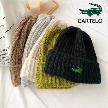 CARTELO шерстяная шапка с большой головой, универсальная женская осенне-зимняя вязаная шапка с сеткой для защиты от холода и ушей one size слоновая кость