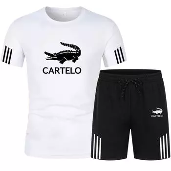CARTELO спортивный костюм, мужская летняя одежда, комплект спортивной одежды, футболка из двух предметов, шорты, брендовая спортивная одежда, мужские спортивные костюмы для бега S белый