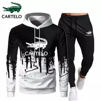CARTELO Спортивный костюм Мужские комплекты Весна Осень Зима Толстовки Брюки Комплект из 2 предметов + Беговая толстовка Мужская брендовая толстовка Спортивные джоггеры Спортивные штаны Костюм Мужской S белый